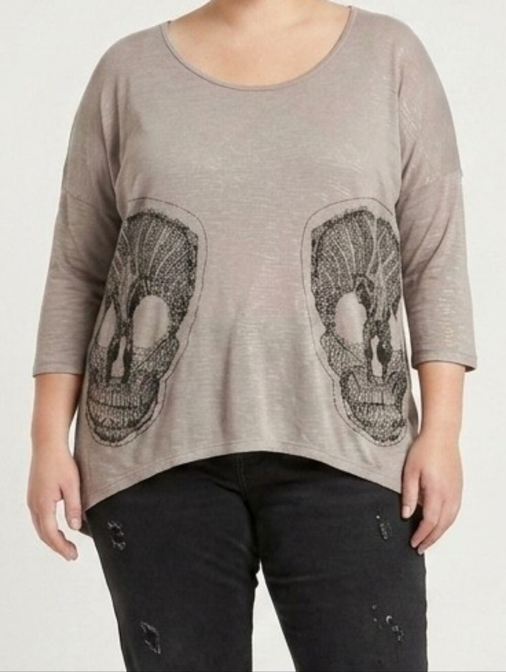 Vintage y2k Deb punk grunge slouchy 3/4 sleeve emo skull studded top size 3x